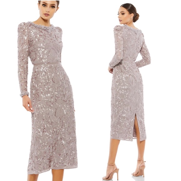 Mac Duggal Dresses & Skirts - MacDuggal Embellished High Neck Sequin Midi Dress Mauve 0 NWT